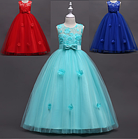 Платье с цветами на лифе и юбке бальное выпускное длинное в пол нарядное для девочки в садик или школу.