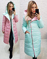 Куртка з капюшоном двостороння арт. 1007 м'ята і ніжно рожевий / світла бірюза і рожева пудра