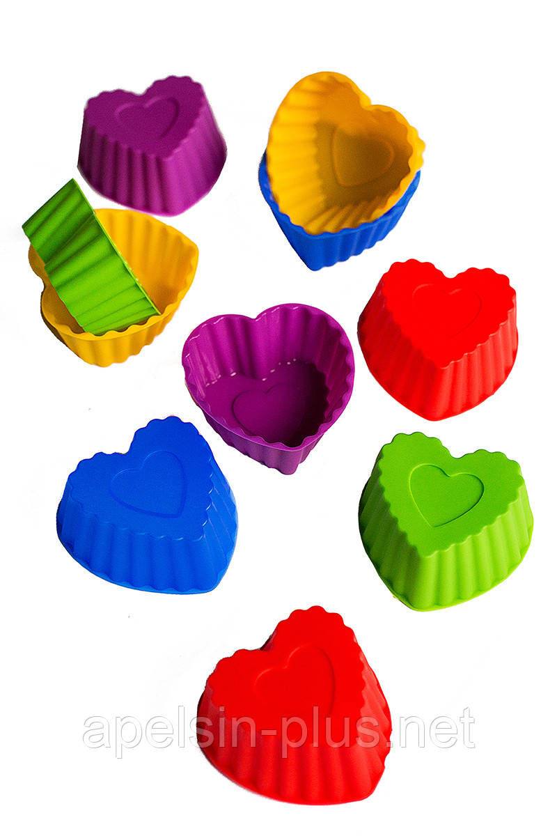 Силиконовая форма порционная для выпекания и десертов Сердце упаковка 10 штук - фото 1 - id-p1087051224