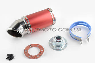 Глушник прямоток (тюнінг) 170*100mm, креп.Ø78 mm (неіржавка, коротка, червона, mod:5)