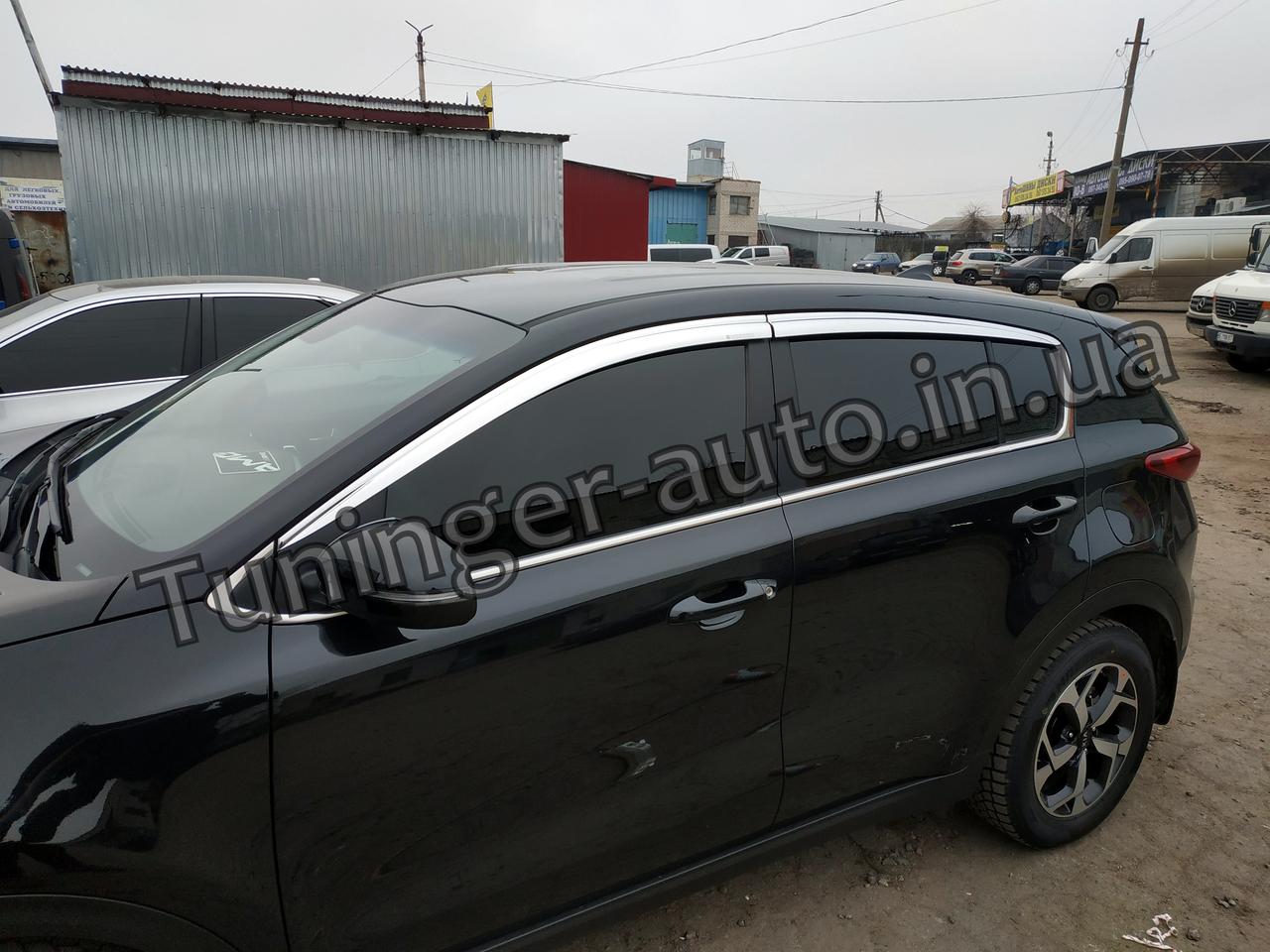 Дефлектори вікон хромовані, вітровики KIA SPORTAGE IV 2015-2021 (D639/Autoclover/Корея)