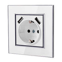 Розетка 16А 220В + 2x USB 5В 2А вбудована із заземленням, металічний рамка