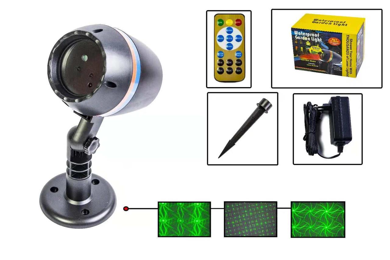 Лазерний проєктор X-Laser для вулиці та дому 2 кольори, 8 режимів із пультом
