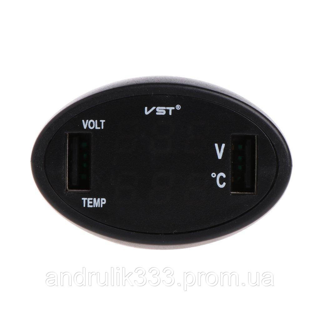 Автомобильный вольтметр+2 USB+термометр в прикуриватель VST 708-5 12-24В(2 USB 2.1A)(V-СИНИЙ,t-КРАСНАЯ) - фото 3 - id-p1108429228