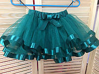 Пышная юбка темно-зеленая (бутылочный цвет) с лентой