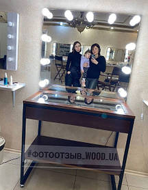 "Гримерка" стол для визажиста на металлическом каркасе, гримерная станция, массив Ясеня, коричневый 1