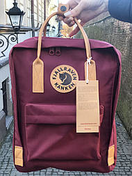 Рюкзак Канкен Fjallraven Kanken No. 2 backpack maroon шкіряні ручки. Живе фото. Premium replic