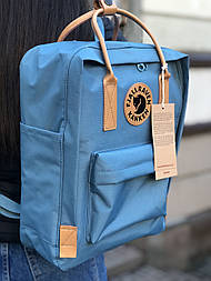 Рюкзак Канкен Fjallraven Kanken No. 2 backpack блакитний шкіряні ручки. Живе фото. Premium replic