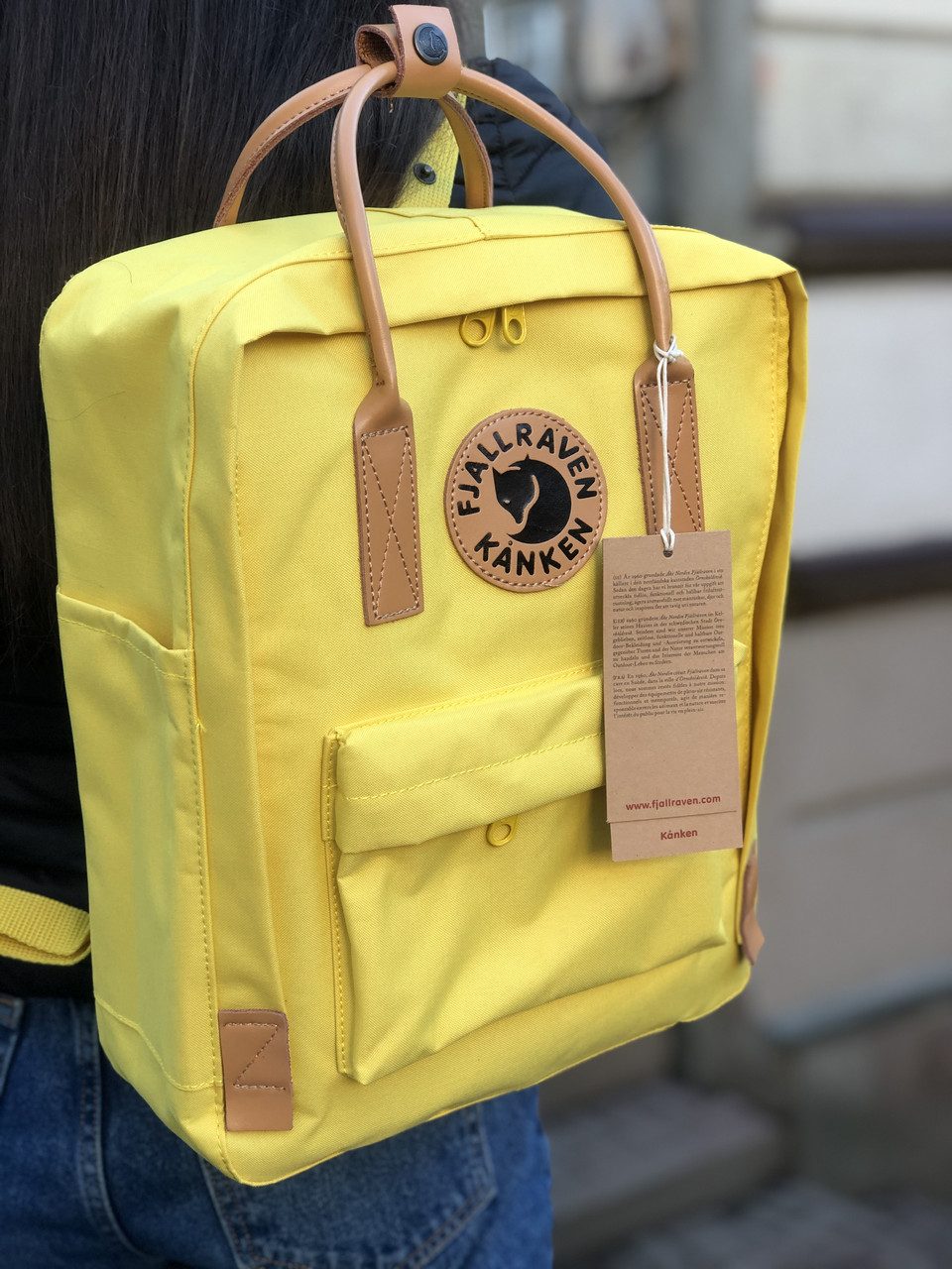 Рюкзак Канкен Fjallraven Kanken No. 2 backpack желтый кожаные ручки. Живое фото. Premium replic - фото 2 - id-p1108663346