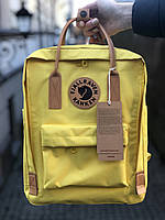 Рюкзак Канкен Fjallraven Kanken No. 2 backpack желтый кожаные ручки. Живое фото. Premium replic