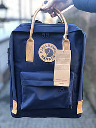 Рюкзак Канкен Fjallraven Kanken No. 2 backpack синій шкіряні ручки. Живе фото. Premium replic