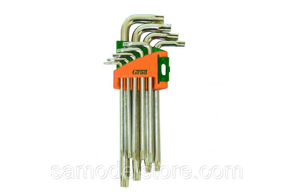 Ключі torx 9шт T10-Т50мм CrV (короткі з отворами діаметром) Grad