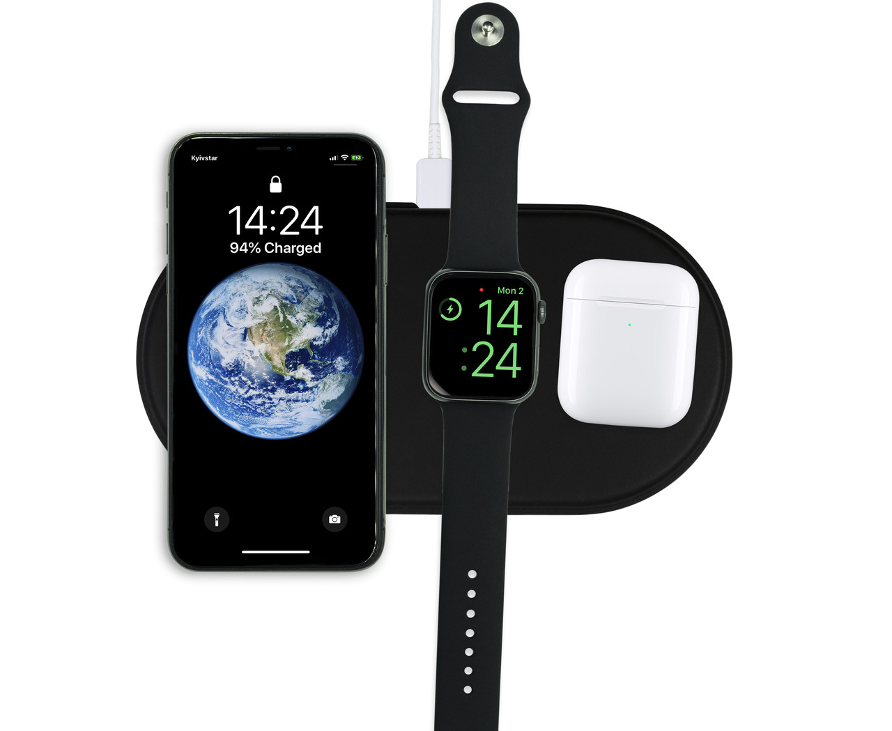 Зарядний пристрій Qitech AirPower 3 в 1 Gen 2 для Apple Watch з технологією QI Fast Charge колір чорний