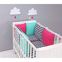 Комплект у дитяче ліжечко Хатка рожевий зигзаг із м'ятою