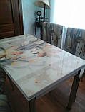 Розкладний стіл обідній кухонний комплект стіл і стільці 3D малюнок 3д "Квіти лотос" ДСП скло 70*110 Лотос-М, фото 3
