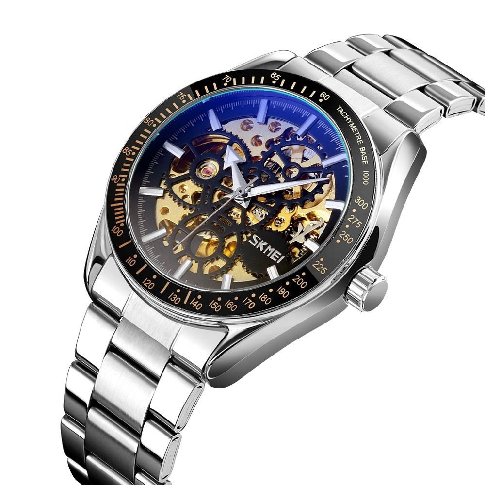Механічний чоловічий годинник скелетон Skmei 9194 сріблястий