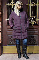 Модная зимняя куртка пальто Ирена с мехом под мутон большого размера 50-62 размера марсаловая