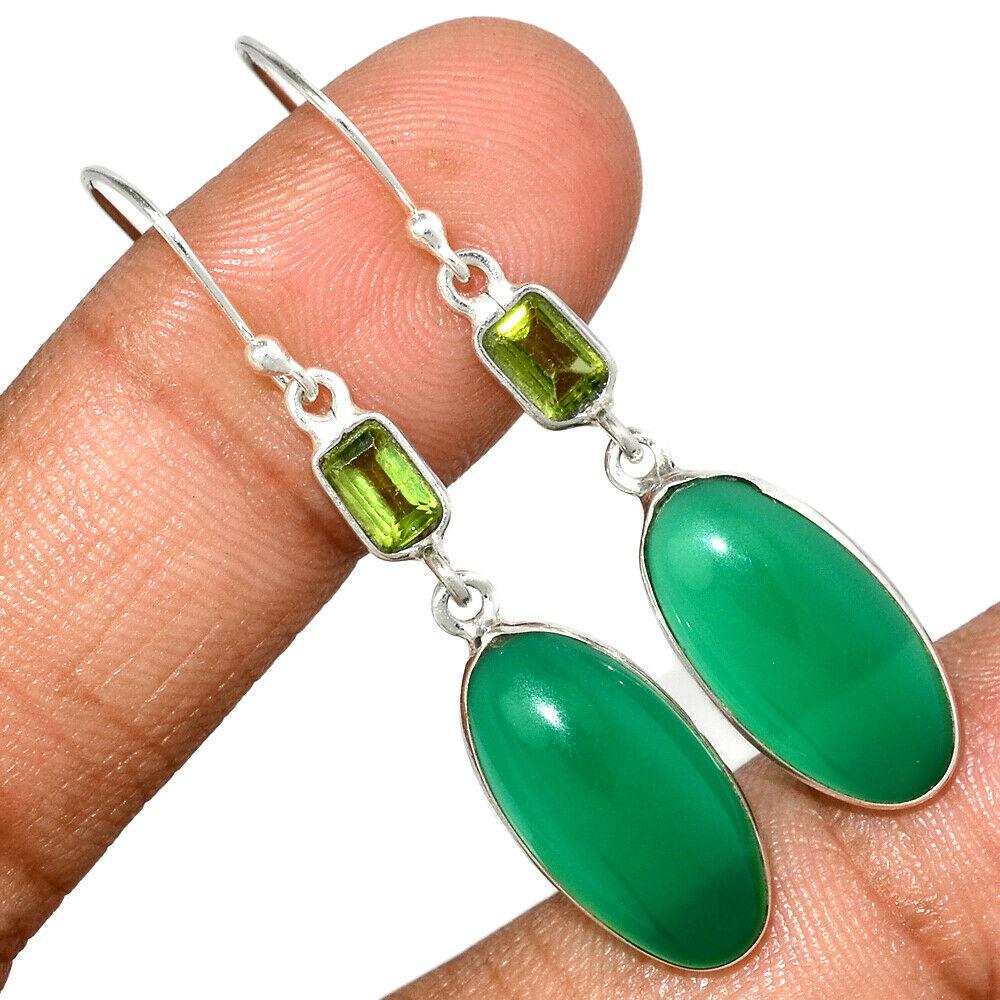 Срібні сережки із зеленим оніксом і хризолітом, 493СРО