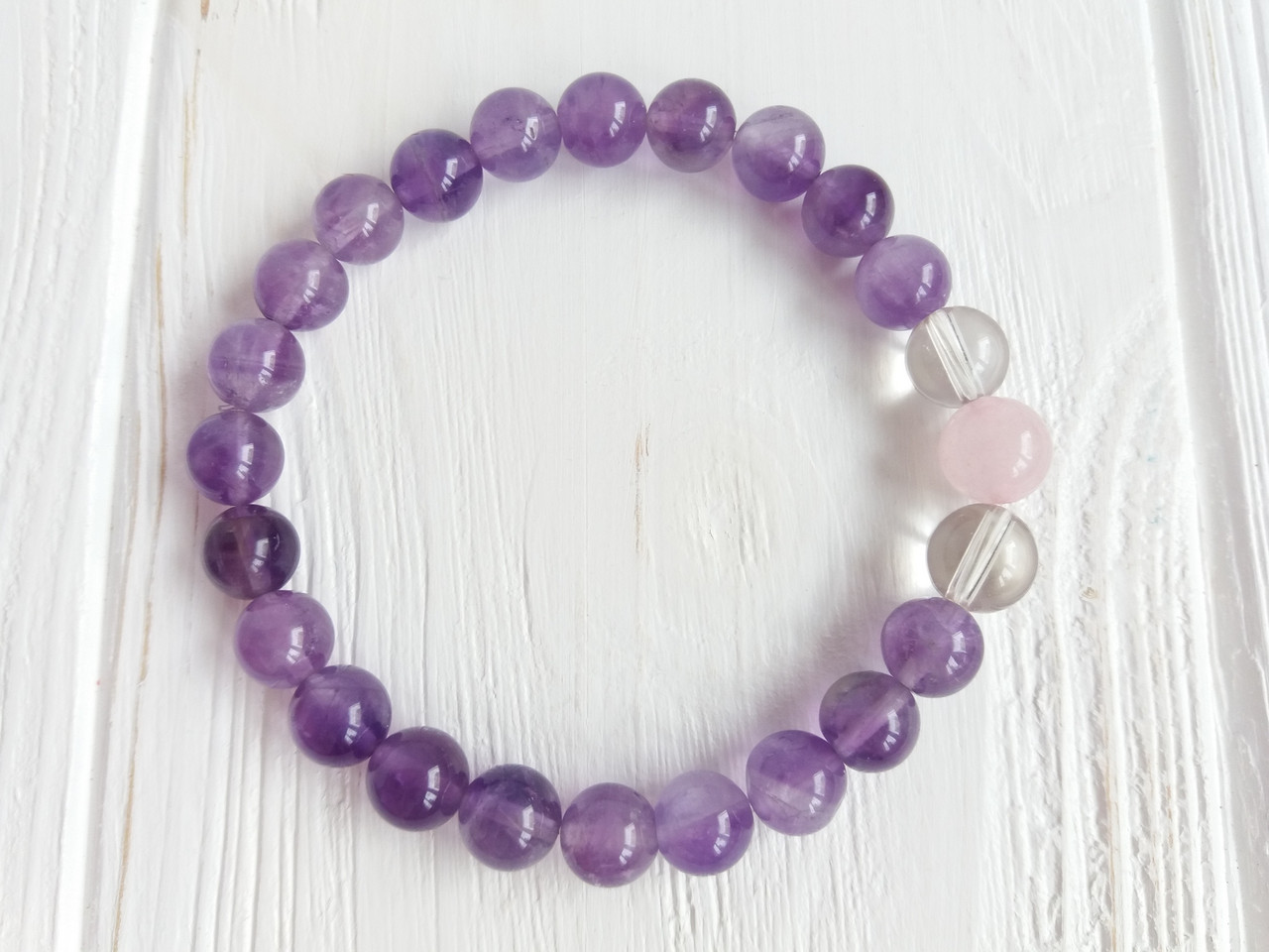 Браслетдля Терезів із Аметиста Рожевого Кварцу Гірського Кришталю d 8мм