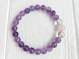 Браслетдля Терезів із Аметиста Рожевого Кварцу Гірського Кришталю d 8мм