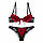 Комплект спідньої білизни в стилі Victoria's Secret з мереживом червоний з чорним, фото 7