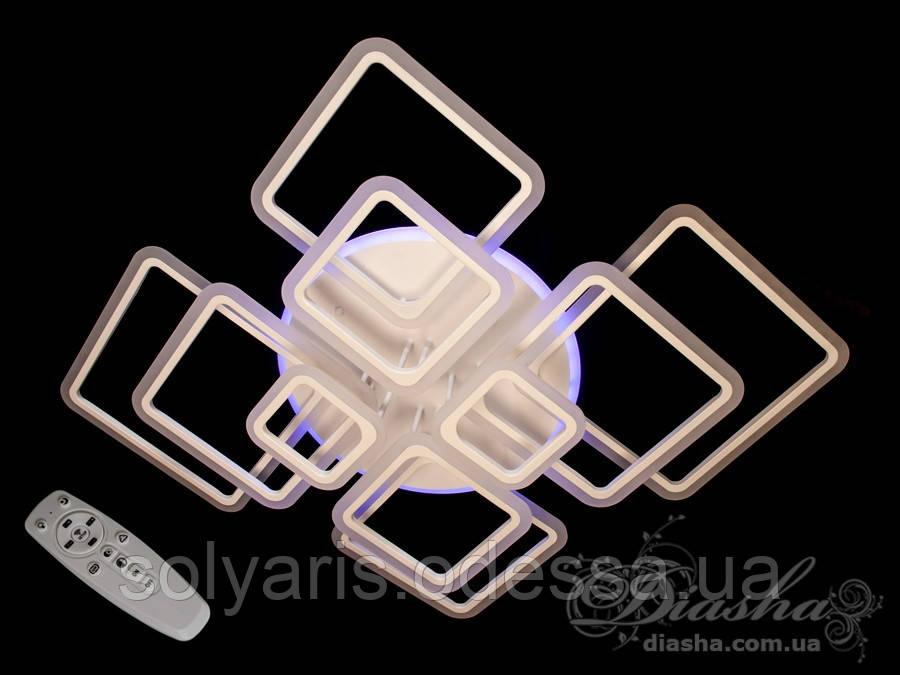 Стельова LED-люстра з діммером і підсвічуванням, 290W A8160/10WH LED 3color dimmer (чорна,біла