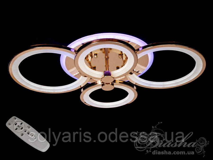 Стельова люстра з діммером і LED підсвічуванням, колір золото, 100W 8022/4G LED 3color dimmer