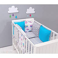 Комплект у дитяче ліжечко Хатка Сови сірий із синім