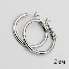Сережки-кільця Xuping конго гладкі в сріблястому кольорі діаметр 2 см G-2337