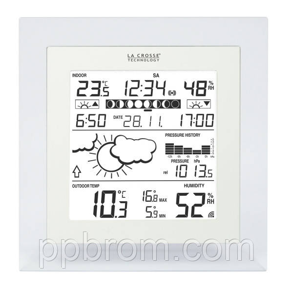 Метеостанція - термогігрометр, прогноз, фази Місяця, годинники La Crosse WS9257IT-TRA-A (Франція)