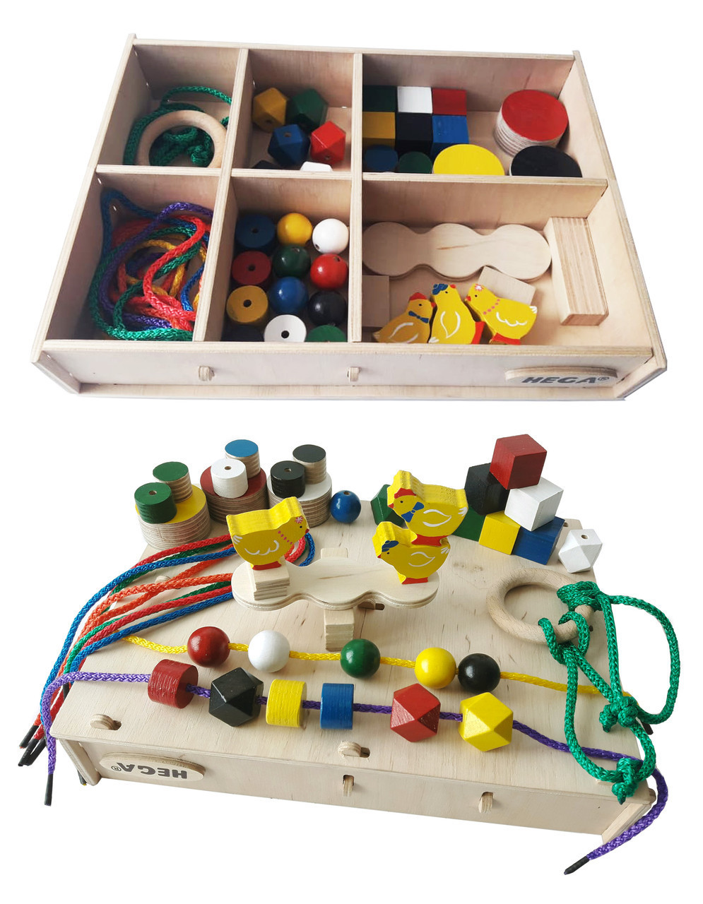 Набір HEGA Монтессорі 3 ускладнений ігровий розвиваючий кольоровий в коробці 46 елементів, фото 1