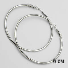 Сережки-кільця конго великі гладкі в сріблястому кольорі діаметр 6 см Xuping G-2338-А