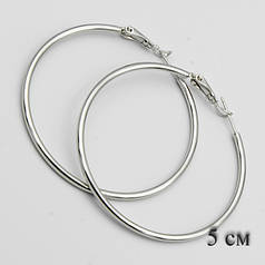 Сережки-кільця Xuping конго гладкі в сріблястому кольорі діаметр 5 см G-2383