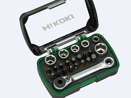 Набір біт та торцьових головок 24 одиниці: біти 1/4" 15 од. + торцеві головки 6 од. + тримач біт + адаптер + тріскачка Hitachi / H