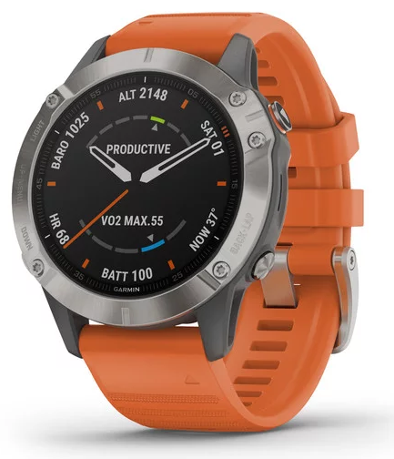 Смарт-часы Garmin fenix 6 Sapphire - Titanium with Ember Orange Band - фото 3 - id-p1103251128