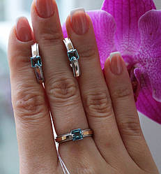 Срібний набір з золотом і блакитним цирконом Брітні - 925 проби