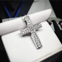 Срібний хрестик жіночий з білими фіанітами "Сіті" Стильний хрест зі срібла з камінням