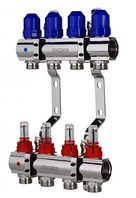 Колектор для теплої підлоги латунний на 4 контури