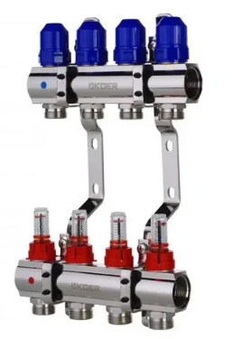 Колектор із витратомірами EP Чехія на 4 контури для теплої підлоги латунний