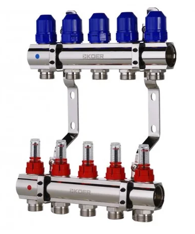 Колектор із витратомірами EP Чехія на 5 контурів для теплої підлоги латунний