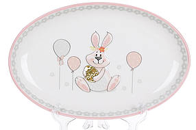 Блюдо керамічне овальне 29 см з об'ємним малюнком Веселий кролик, DM144-E