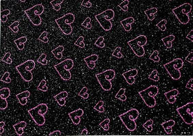 Фоаміран ООПТ 20*30см 2мм з глітером, фіолетовий/чорний, принт серденька (10)