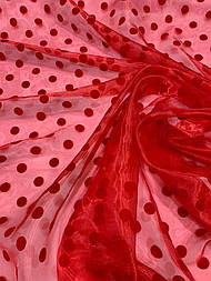 Органза в Горох Флок Червона