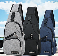 Нагрудная молодежная городская сумка-слинг / сумка через плечо с USB-выходом для подзарядки устройств на ходу