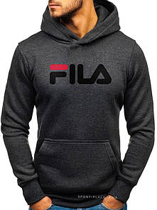 Чоловіча толстовка Fila (Філа) темно-сіра (велика емблема) кенгуру худі