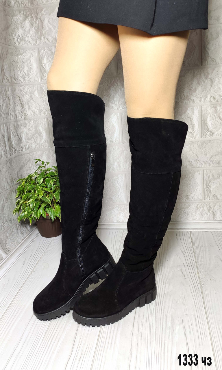 Ботфорти зимові із натуральної замші без підборів.36 р-р, фото 1