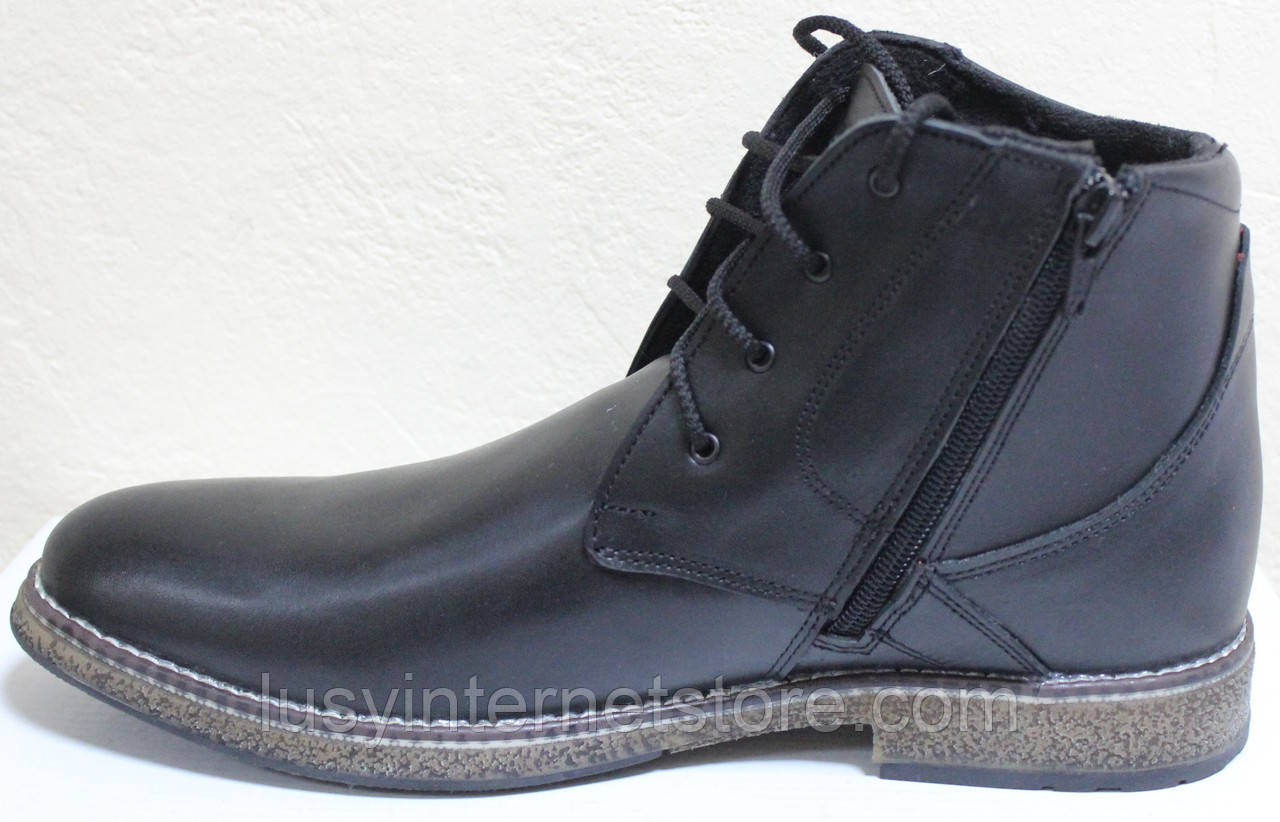 Ботинки зимние классика кожаные на шнурках и молнии от производителя модель АМ030 - фото 3 - id-p576458374