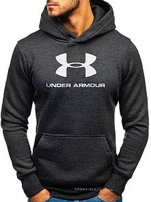 Чоловіча толстовка Under Armour (Андер Армор) темно-сіра (велика емблема) кенгуру худі