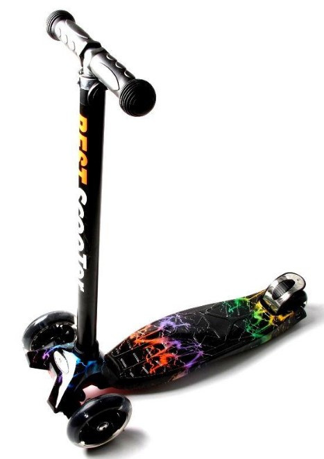 Самокат триколісний дитячий Maxi світяться колеса принт Блискавка, фото 1