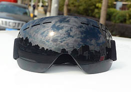 Гірськолижна гнучка легка широка ударостійка маска-човники з UV захистом для мото/венело ЧОРНІ